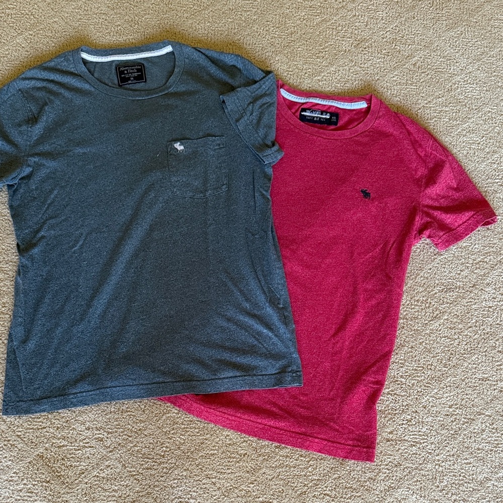 Abercrombie & Fitch Gray and Red Short Sleeve Tees